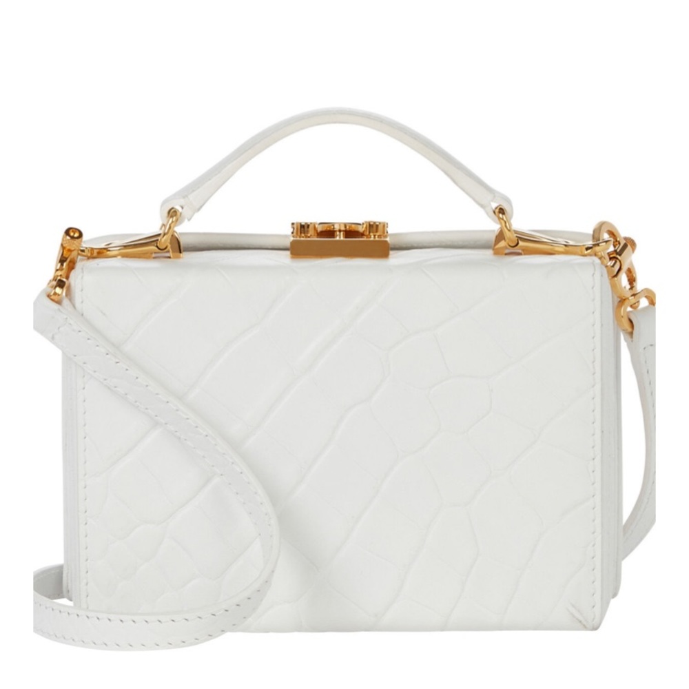 Mark Cross White Grace Mini Croc Embossed Box Bag Authentic $2190